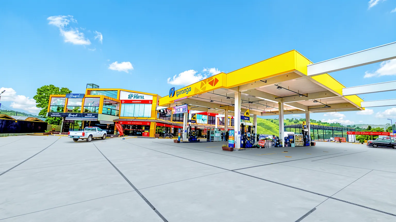 Posto de combustível finalizado, moderno e bem iluminado
